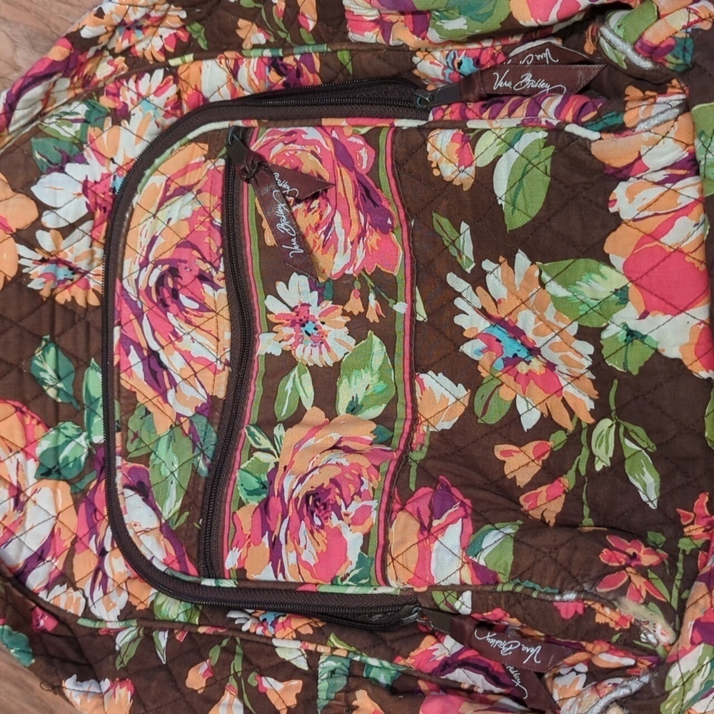 Vera Bradley Floral backpack. Pink and brown floral backpack. - Picture 2 of 11